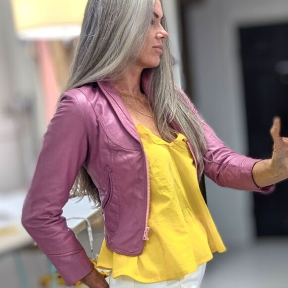 Vintage Crop Pink Leather Jacket - Picture 1 of 10